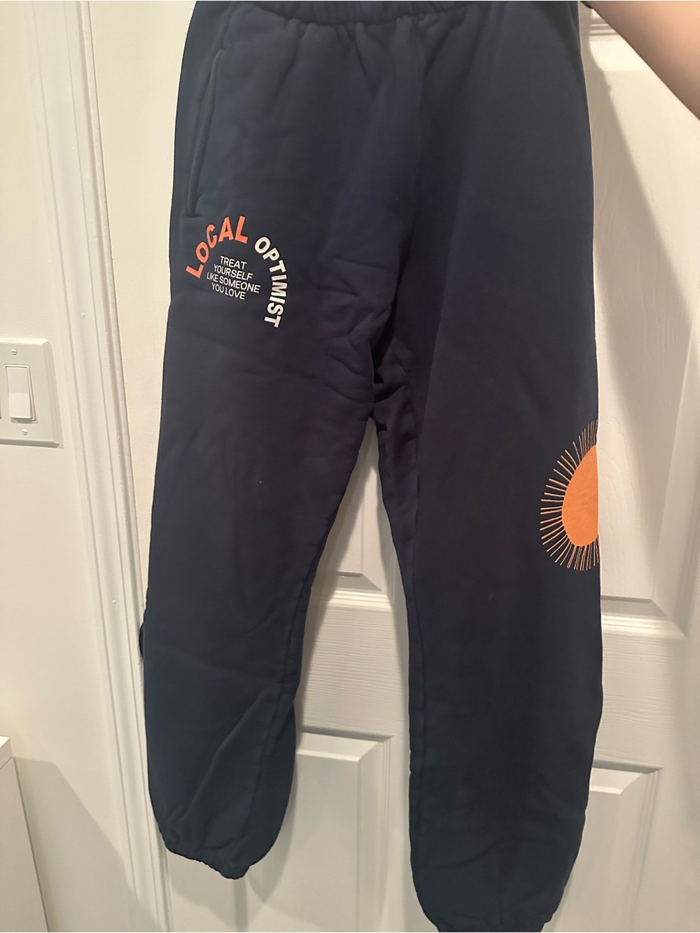 Madhappy Navy Sweatpants with Orange Sun Graphic - Local Optimist